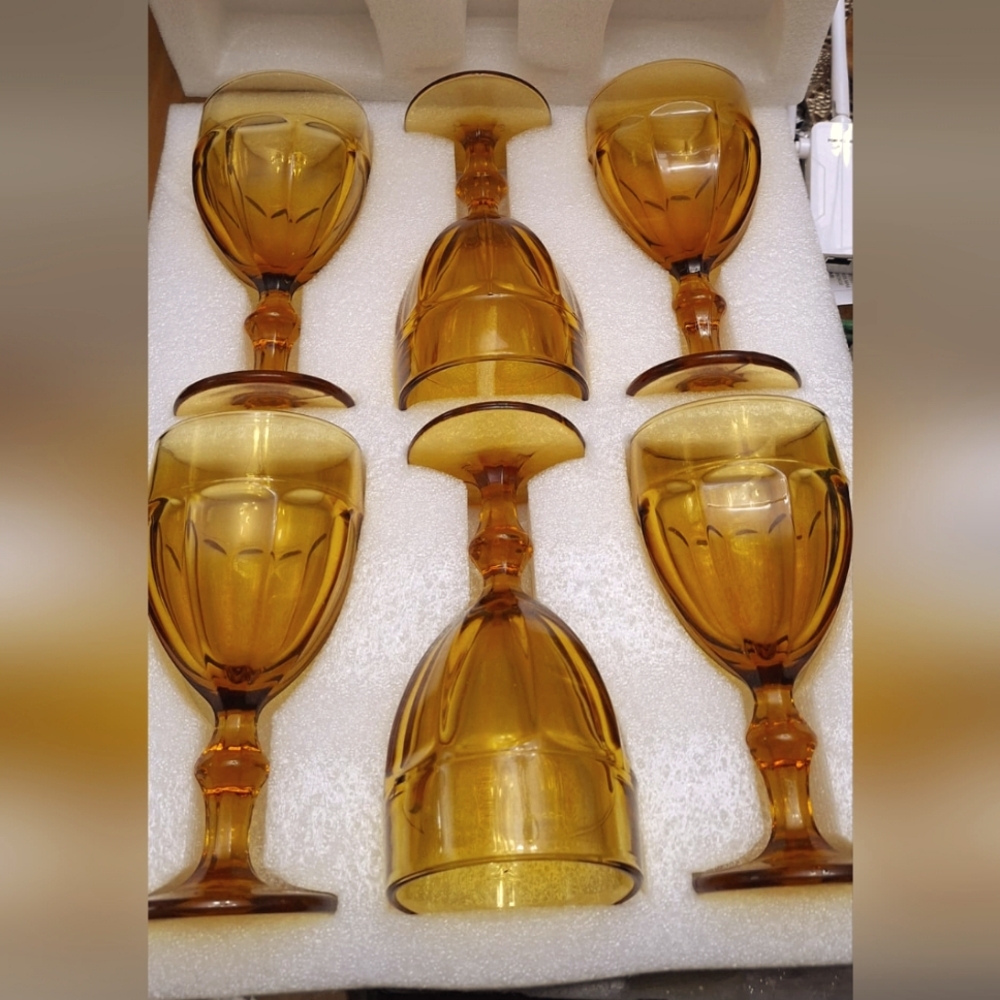 East Creek Amber Colored Glass Goblets - set of 6- Vintage- Wedding